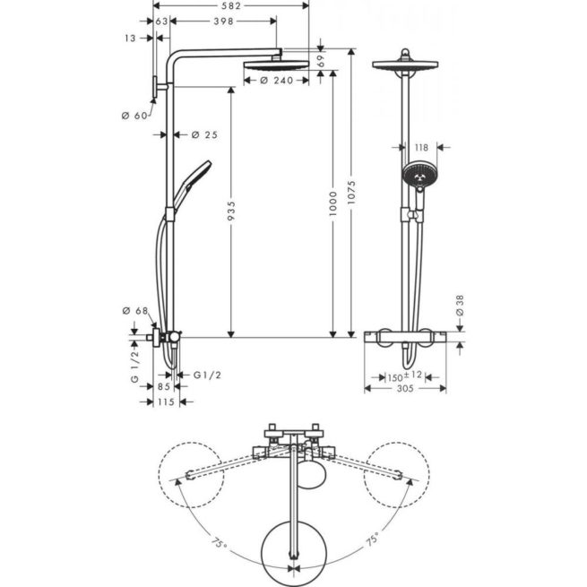 Душевая система hansgrohe Raindance Select S 240 2jet Showerpipe с термостатом 27129000, хром
