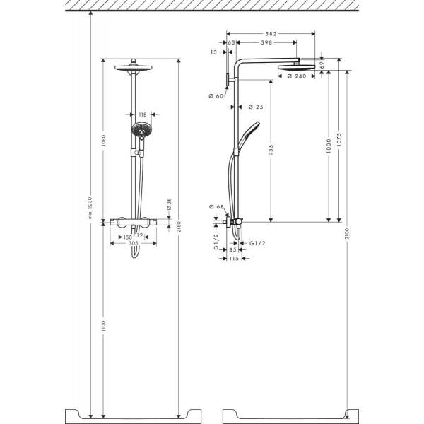 Душевая система hansgrohe Raindance Select S 240 2jet Showerpipe с термостатом 27129000, хром