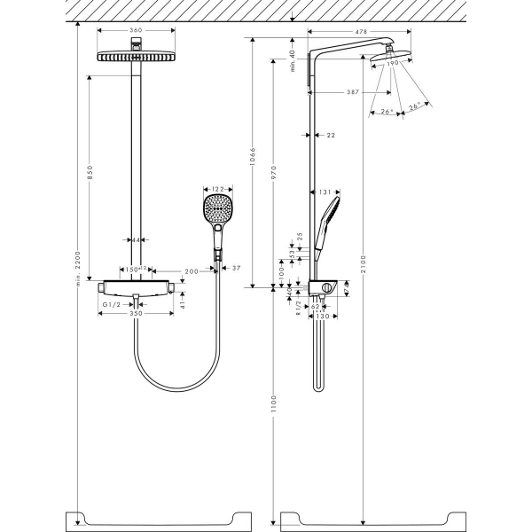 Душевая система hansgrohe Raindance Select E 360 Showerpipe с термостатом 27112000, хром